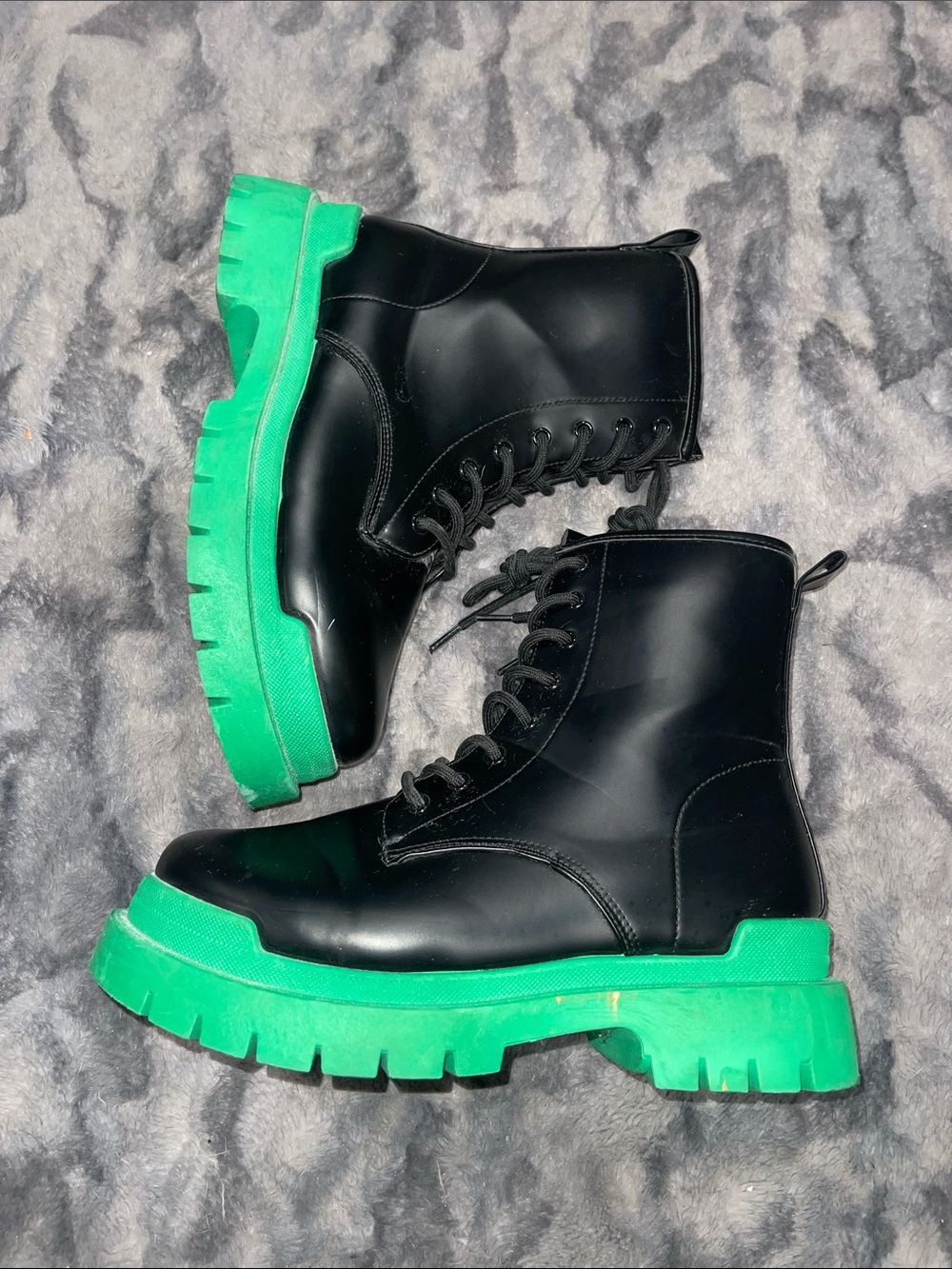 Wild Diva Combat Boots with Green Platform
